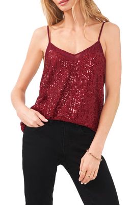 1.STATE Sheer Inset Sequin Camisole in Burgundy