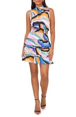 1.STATE Smock Neck Sleeveless Fit & Flare Dress in Blue Pastel/Multi