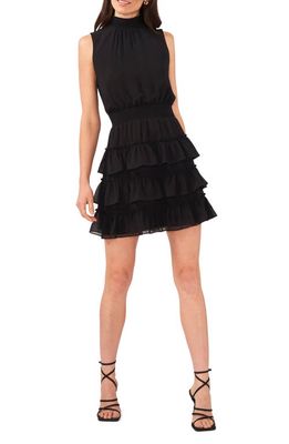 1.STATE Smock Neck Sleeveless Fit & Flare Dress in Solid Black