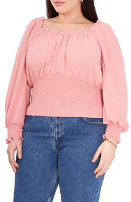 1.STATE Smocked Crepe Blouse in Blush