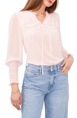 1.STATE Smocked Long Sleeve Chiffon Top in Pink Cloud