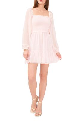 1.STATE Smocked Long Sleeve Minidress in Pink Cloud