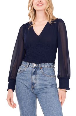 1.STATE Smocked Waist Top in Peacoat Blue