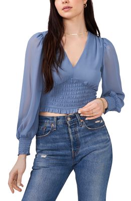1.STATE Smocked Waist Top in Porcelain Blue