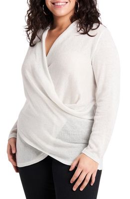 1.STATE Sparkle Knit Cross Front Top in Soft Ecru