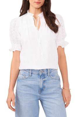 1.STATE Tie Neck Cotton Eyelet Top in Ultra White