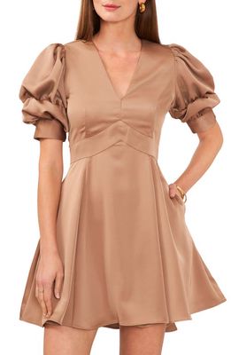 1.STATE Tiered Bubble Sleeve Minidress in Amphora Beige
