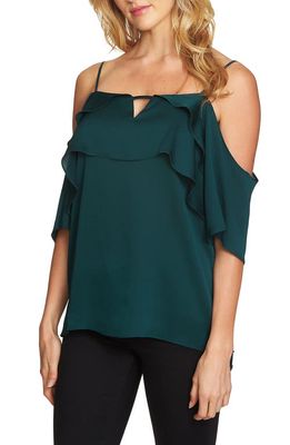 1.STATE Tiered Cold Shoulder Top in Jasper Green