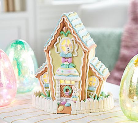 10.5" Illuminated Spring Cottage with Bunny by Valerie