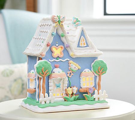 10.5" Illuminated Spring Cottage with Butterfly by Valerie