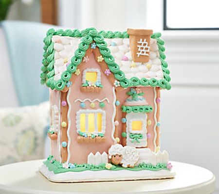 10.5" Illuminated Spring Cottage with Lamb by Valerie