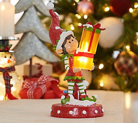 10" Elf with Illuminated Gifts by Valerie