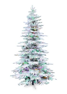 10-Foot Flocked Mountain Pine Christmas Tree - Multi-Color Lights & Sound