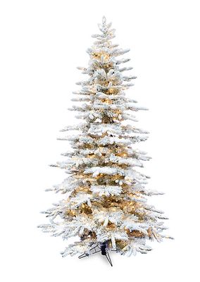 10-Foot Flocked Mountain Pine Christmas Tree - Warm White Lighting