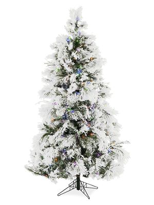 10-Ft. Multi-Color LED String Lighting Flocked Snowy Pine Christmas Tree