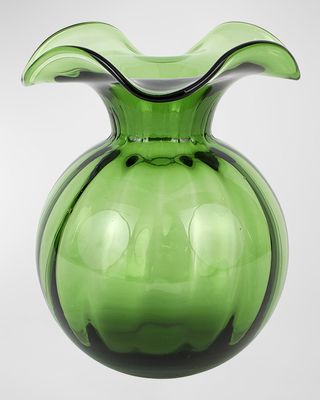 10" Hibiscus Glass Dark Green Fluted Vase