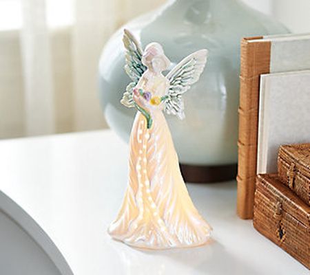 10" Illuminated Iridescent Porcelain Angel by Valerie