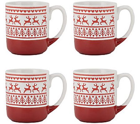 10 Strawberry Street Set of 4 Reindeer Sweater Embossed Mug