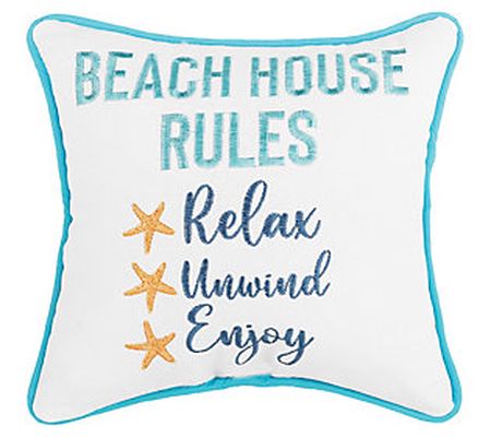 10" x 10" Beach House Rules Pillow by Valerie