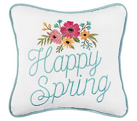 10" x 10" Happy Spring Embroidered Throw Pillow by Valerie