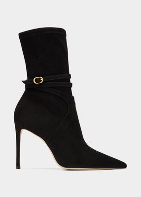 100mm Suede Belted Stiletto Booties