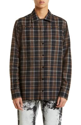 1017 ALYX 9SM Men's Embroidered Logo Plaid Camp Shirt in Brown/Black