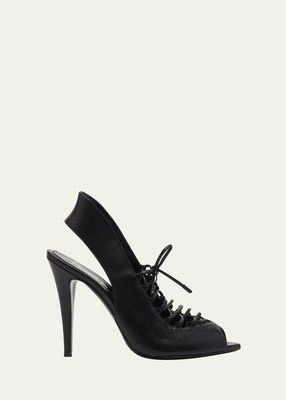 105mm Peep-Toe Lace-Up Leather Pumps