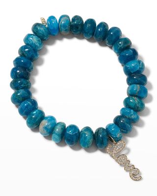 10mm Blue Apatite Smooth Rondelle Bracelet with Mini Pave Love Charm