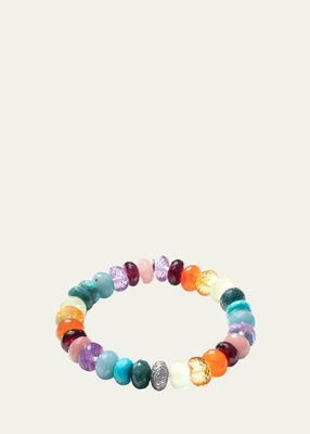 10mm Multi Rainbow Beaded Bracelet with 1 Pave Diamond Bead