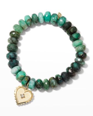 10mm Natural Emerald Bracelet with Scalloped Heart Charm