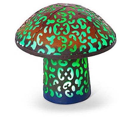 11"H Green Solar Lighted Metal Mushroom by Gers on Co
