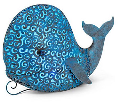 12.2"H Blue Solar Lighted Metal Whale by Gerson Co
