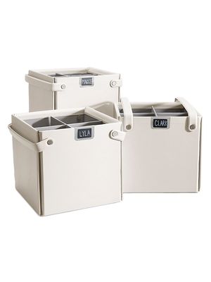 12.5'' x 12.5'' Collapsible Vegan Leather Storage 3 Basket Set - Cream - Size Medium - Cream - Size Medium