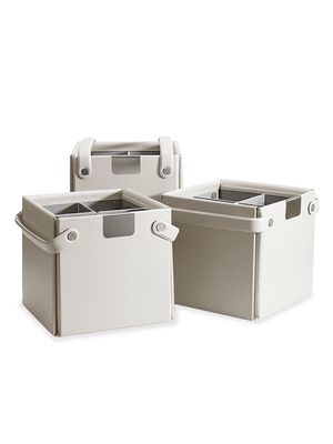 12.5'' x 12.5'' Collapsible Vegan Leather Storage 3 Basket Set - Cream - Size Small - Cream - Size Small