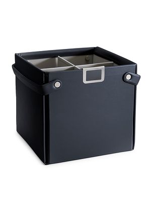 12.5'' x 12.5'' Collapsible Vegan Leather Storage Basket Set - Indigo - Size Medium - Indigo - Size Medium
