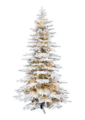 12-Foot Flocked Mountain Pine Christmas Tree - Clear Smart String Lighting