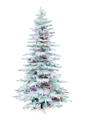 12-Foot Flocked Mountain Pine Christmas Tree - Multicolor Smart String Lighting and Sound