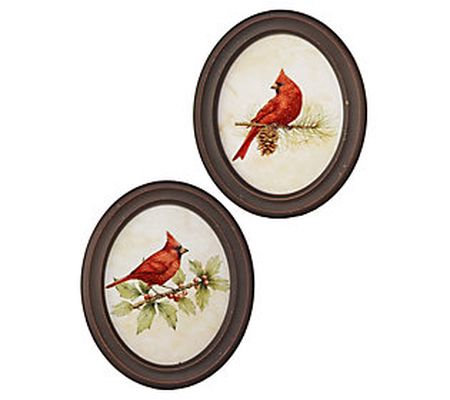 12" Framed Oval Vintage Cardinal Print Set of 2 by Valerie