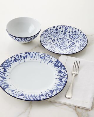 12-Piece Haryana Blue Rim Dinnerware Set