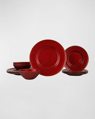 12-Piece Metallic Glass Ruby Dinnerware Set