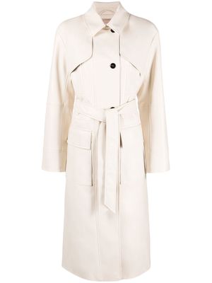 12 STOREEZ belted faux-leather trench coat - Neutrals