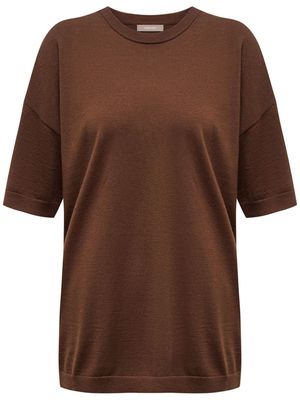 12 STOREEZ drop-shoulder crew-neck T-shirt - Brown