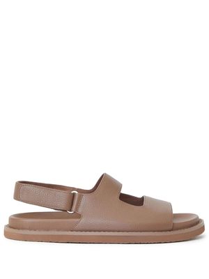 12 STOREEZ grained-leather flat sandals - Brown