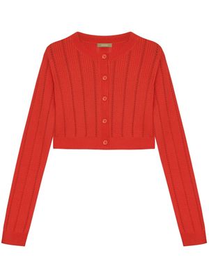 12 STOREEZ open-knit round-neck cardigan - Red