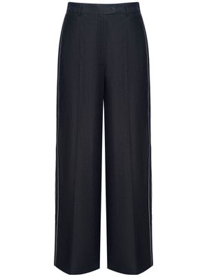 12 STOREEZ stripe-detail linen wide-leg trousers - Black