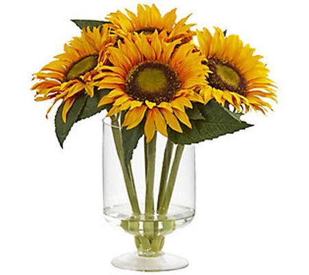 12" Sunflower Arrangement in Vase by Nearly Nat ural