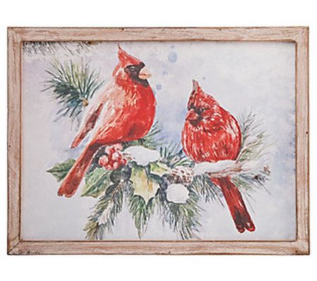 12" x 16" Framed Canvas Cardinals Branch Print by Valerie