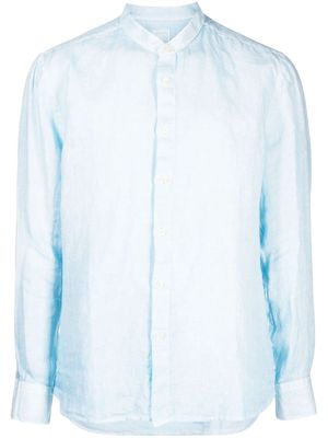 120% Lino band collar linen shirt - Blue