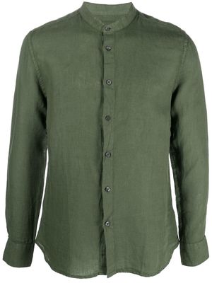 120% Lino band-collar linen shirt - Green