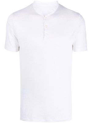 120% Lino band-collar linen T-shirt - White